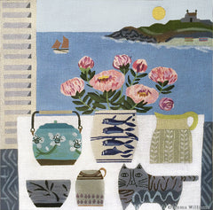 Melissa Shirley Designs Emma Williams Fish Pot and Peonies Needlepoint Canvas