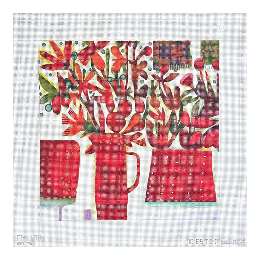 Melissa Shirley Designs Este MacLeod Three Red Pots Needlepoint Canvas