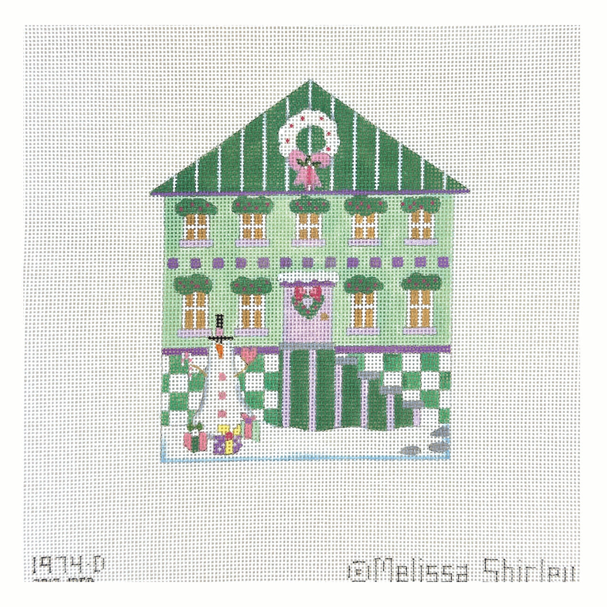 Melissa Shirley Designs Green Glitter House Needlepoint Canvas