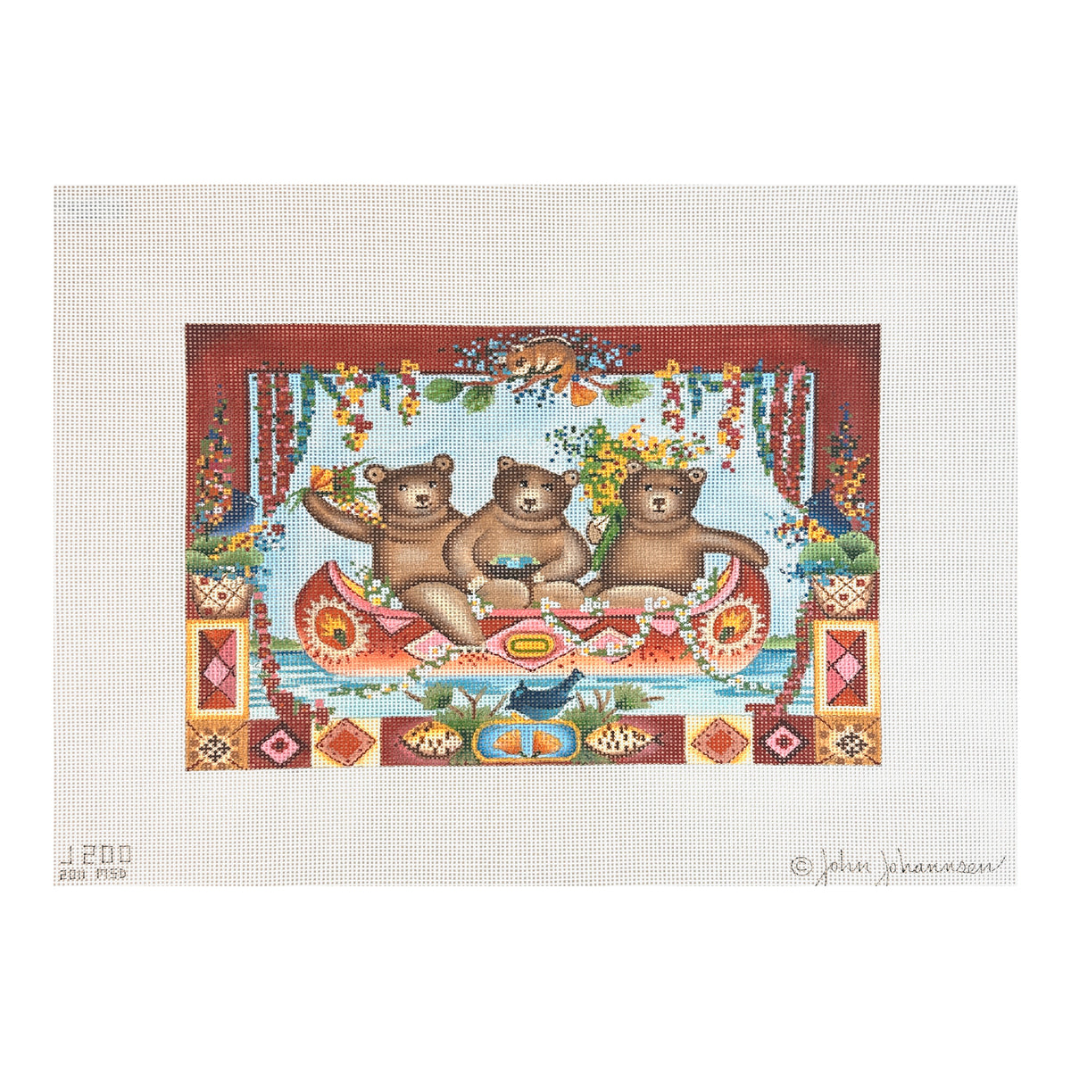 Melissa Shirley Designs John Johannsen Three Bears Canoe Needlepoint Canvas