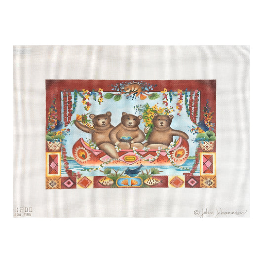 Melissa Shirley Designs John Johannsen Three Bears Canoe Needlepoint Canvas