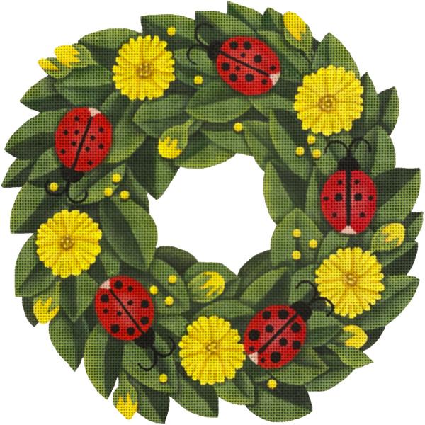 Melissa Shirley Designs Lady Bug Wreath Needlepoint Canvas