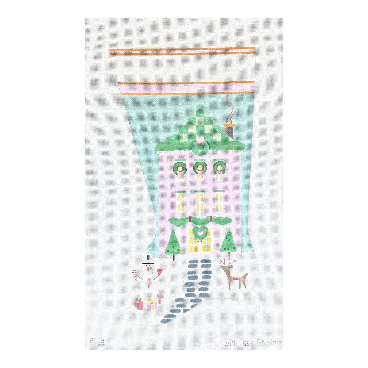 Melissa Shirley Designs Lavendar Glitter House Stocking Needlepoint Canvas