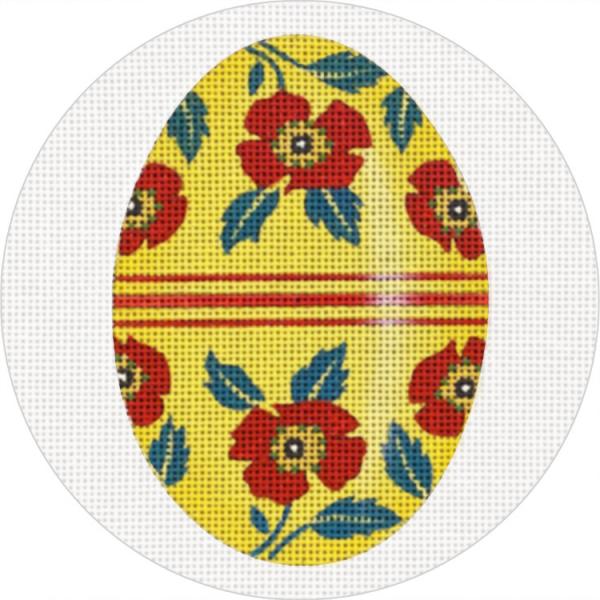 Melissa Shirley Designs Mary Lake-Thompson Mustard with Red Flower Egg Needlepoint Canvas