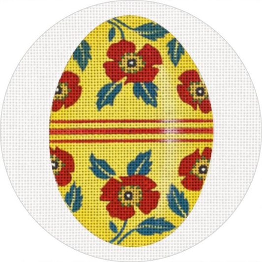 Melissa Shirley Designs Mary Lake-Thompson Mustard with Red Flower Egg Needlepoint Canvas