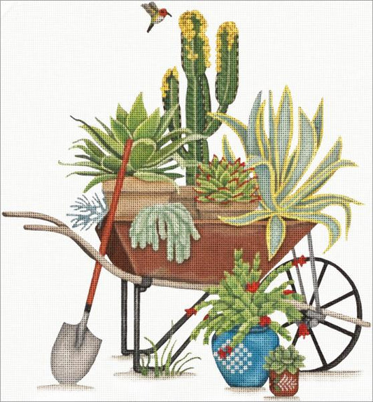 Melissa Shirley Designs Mary Lake-Thompson Succulent Wheelbarrow Needlepoint Canvas