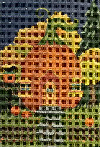 Melissa Shirley Designs Pumpkin House with Black Bird Needlepoint Canvas