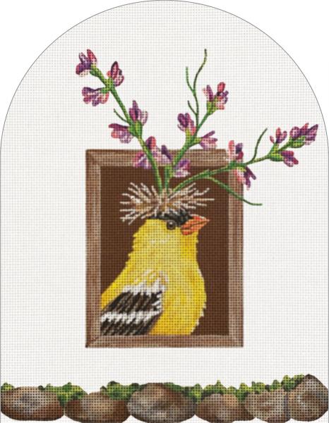 Melissa Shirley Designs Vicki Sawyer Flower Party Window Needlepoint Canvas - Yellow Bird