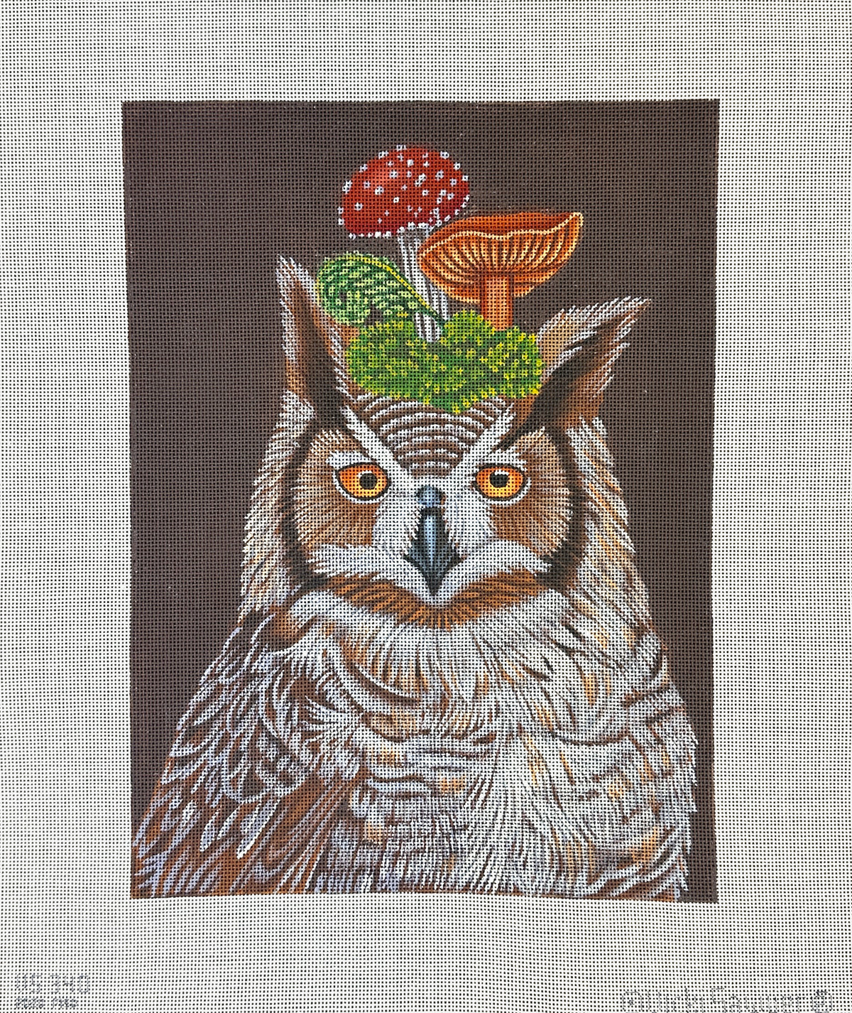Melissa Shirley Designs Vicki Sawyer Great Horned with Mushrooms Owl Needlepoint Canvas