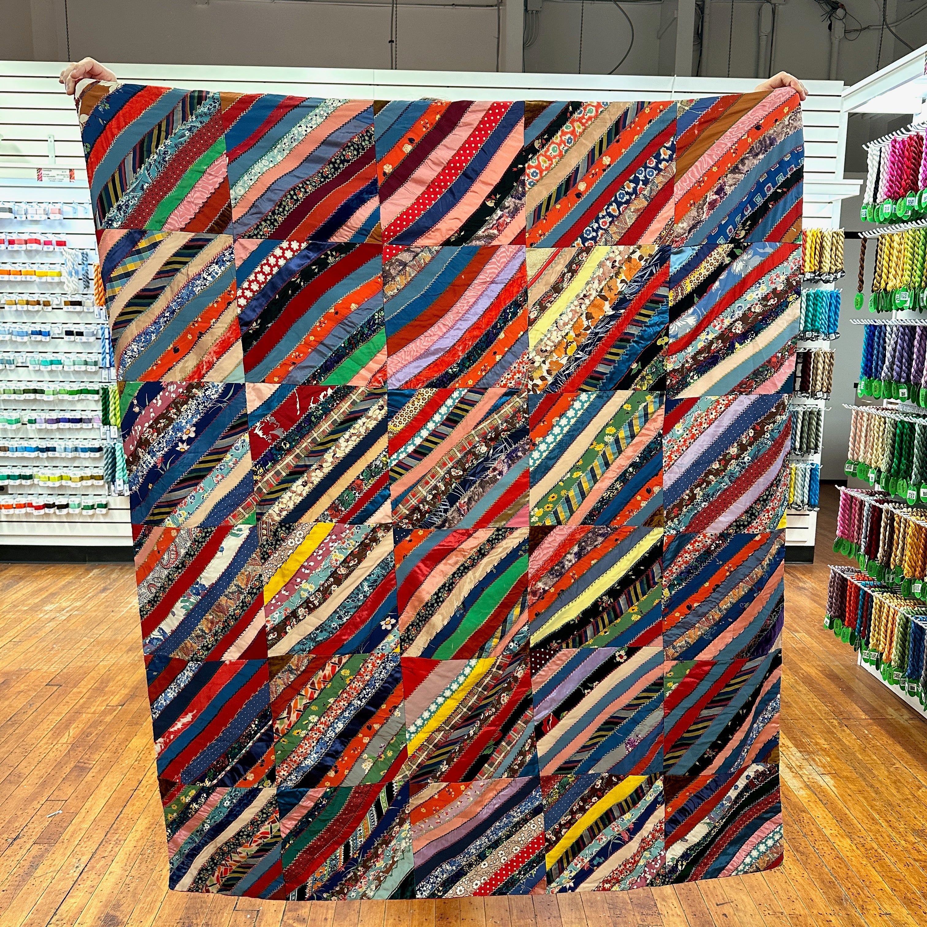 Mid Century Vintage Throw Size Diagonal Stripe Block Patchwork Quilt ...