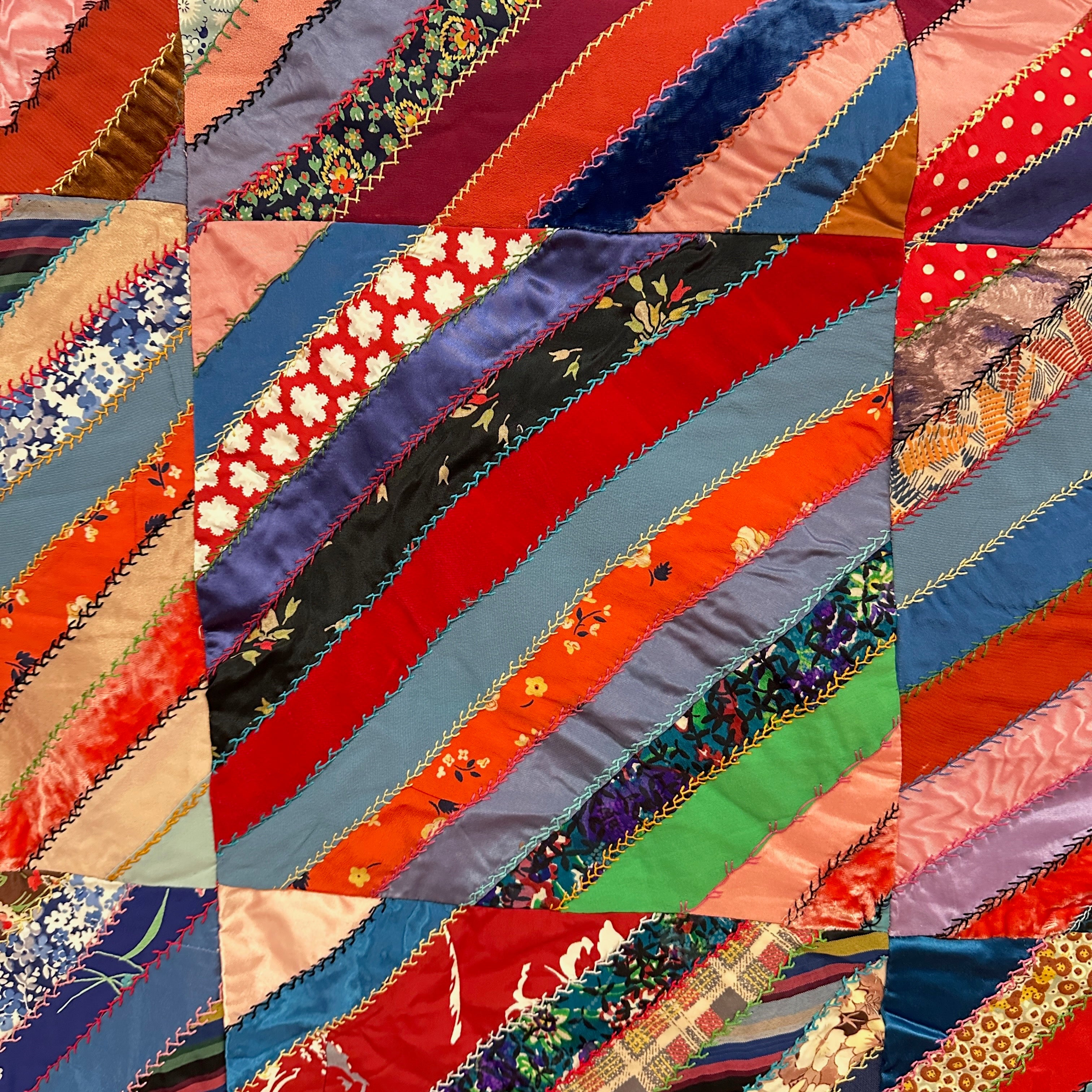 Mid Century Vintage Throw Size Diagonal Stripe Block Patchwork Quilt ...