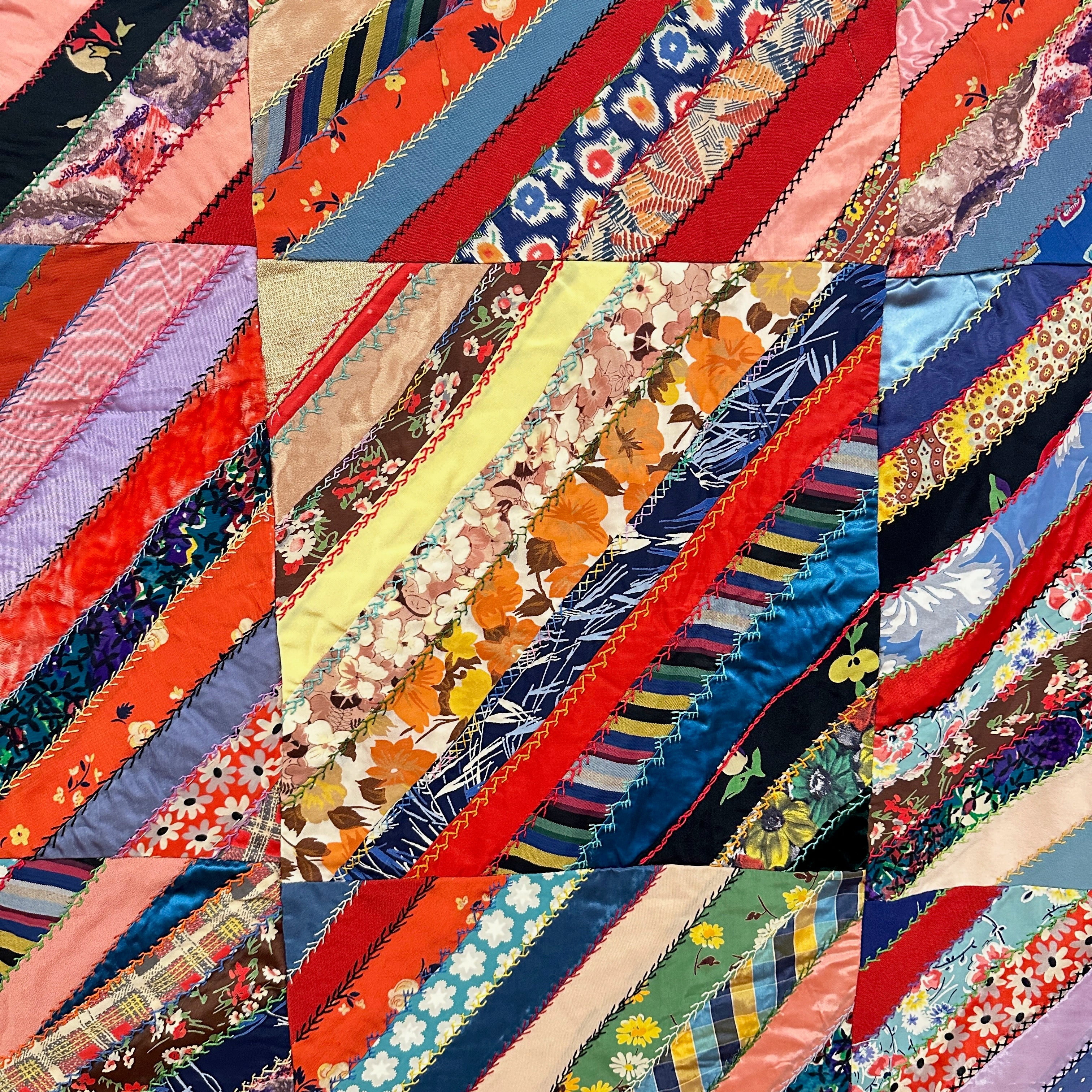 Mid Century Vintage Throw Size Diagonal Stripe Block Patchwork Quilt ...