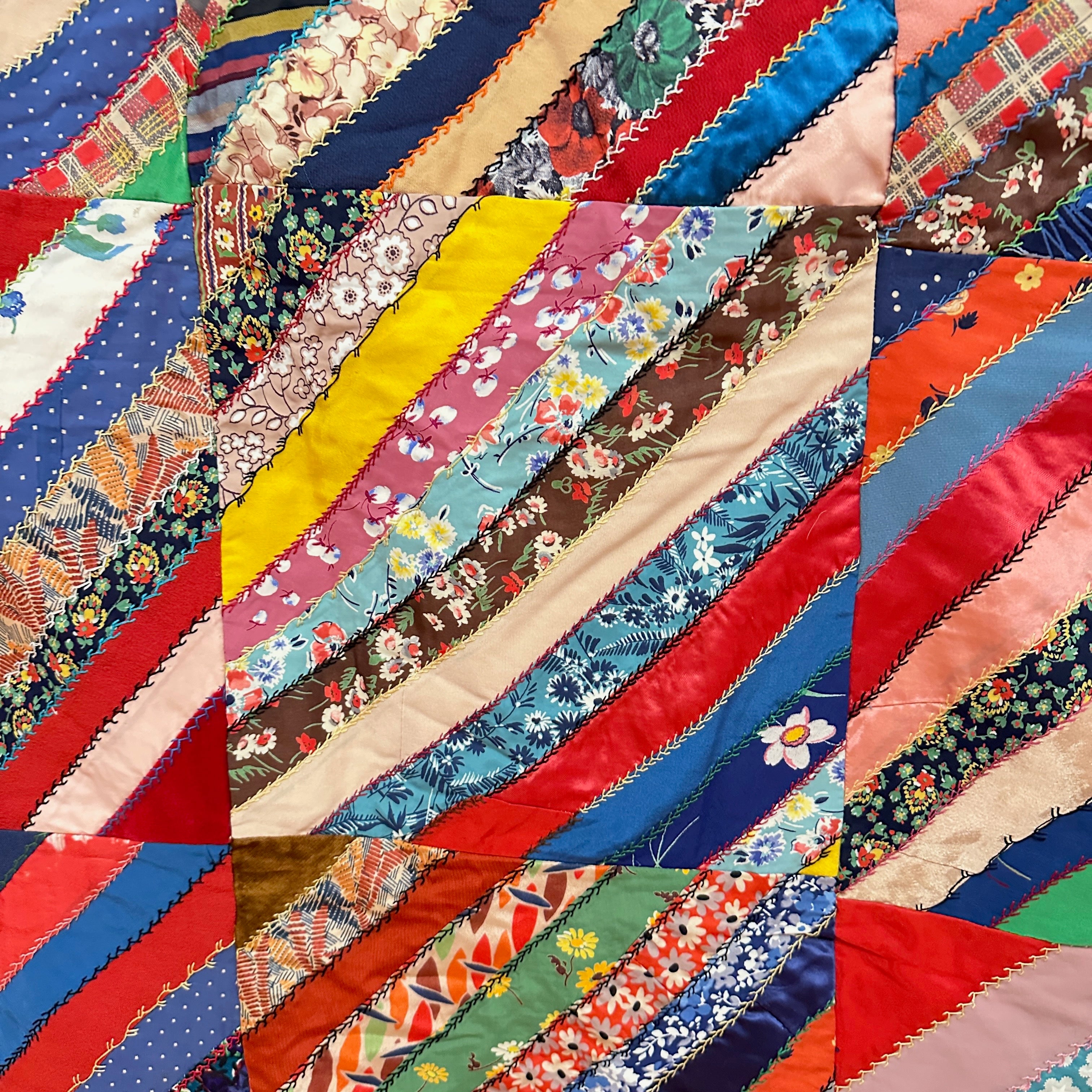 Mid Century Vintage Throw Size Diagonal Stripe Block Patchwork Quilt ...