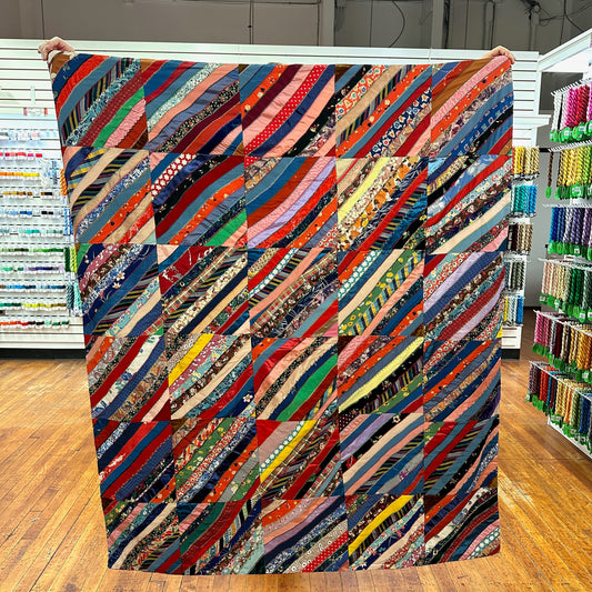 Mid Century Vintage Throw Size Diagonal Stripe Block Patchwork Quilt