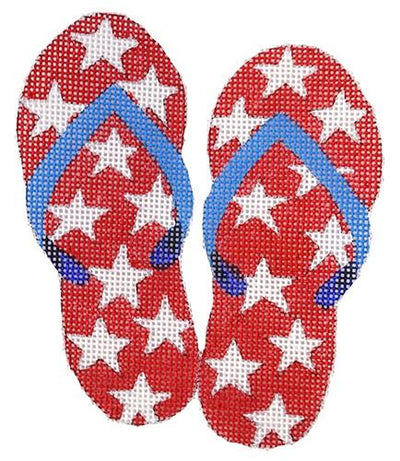 Kate Dickerson Needlepoint Collections Mini Patriotic Flip Flops Red with White Stars and Blue Straps Needlepoint Canvas