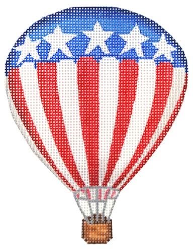 Kate Dickerson Needlepoint Collections Mini Patriotic Hot Air Balloon Red and White Stripes and Blue with White Stars Needlepoint Canvas