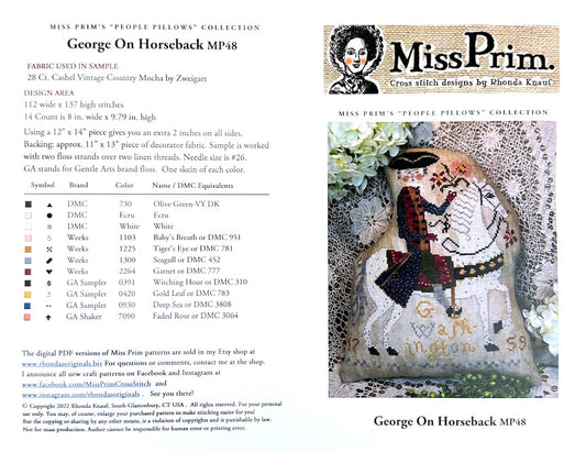 Miss Prim George Washington on Horseback Cross Stitch Pattern