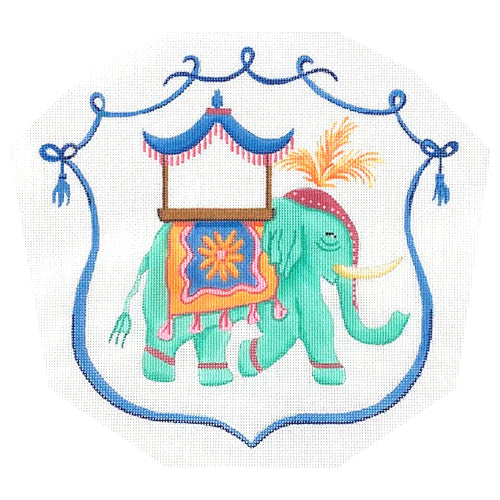 Kate Dickerson Needlepoint Collections Monogram Crest - Elephant with Howdah Chair Needlepoint Canvas