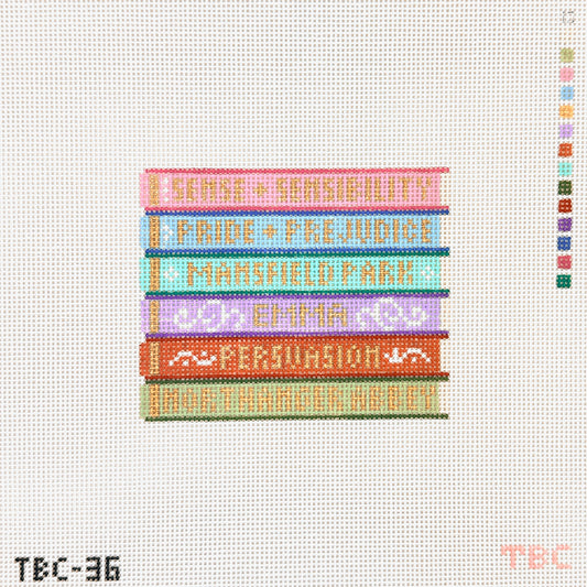 Mopsey Designs The Book Canvas: Jane Austen Book Stack Needlepoint Canvas