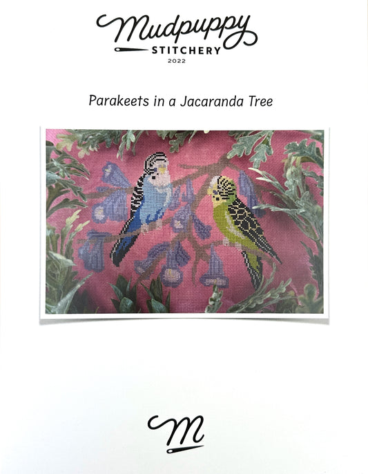 Mudpuppy Stitchery Parakeets in a Jacaranda Tree Cross Stitch Pattern