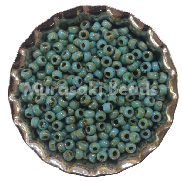 Murasaki Glass Seed Beads Size 15 - 4514 Turquoise Blue Picasso