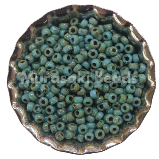 Murasaki Glass Seed Beads Size 15 - 4514 Turquoise Blue Picasso