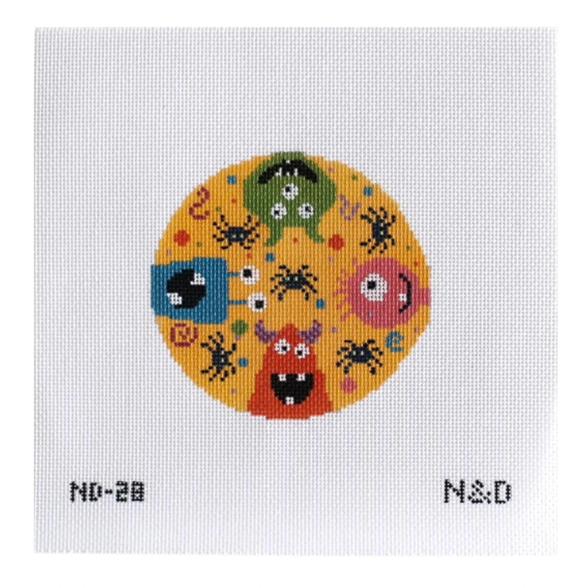 Nash and Daughters Needlepoint Colorful Monsters Round Needlepoint Canvas
