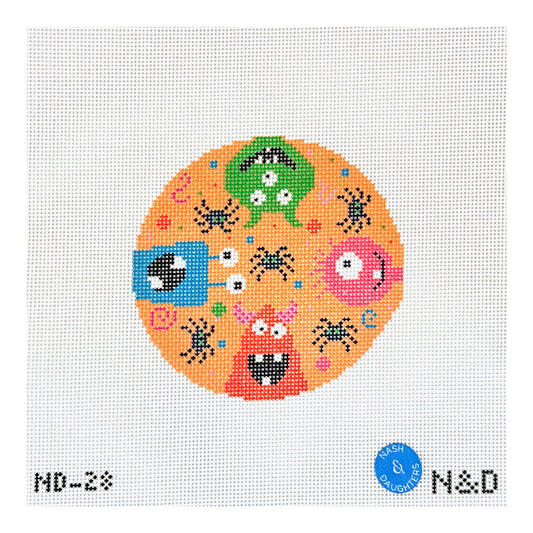 Nash and Daughters Needlepoint Colorful Monsters Round Needlepoint Canvas