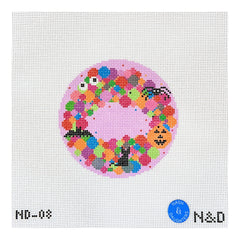 Nash and Daughters Needlepoint Colorful Spooky Wreath Round Needlepoint Canvas