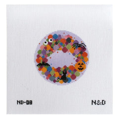 Nash and Daughters Needlepoint Colorful Spooky Wreath Round Needlepoint Canvas