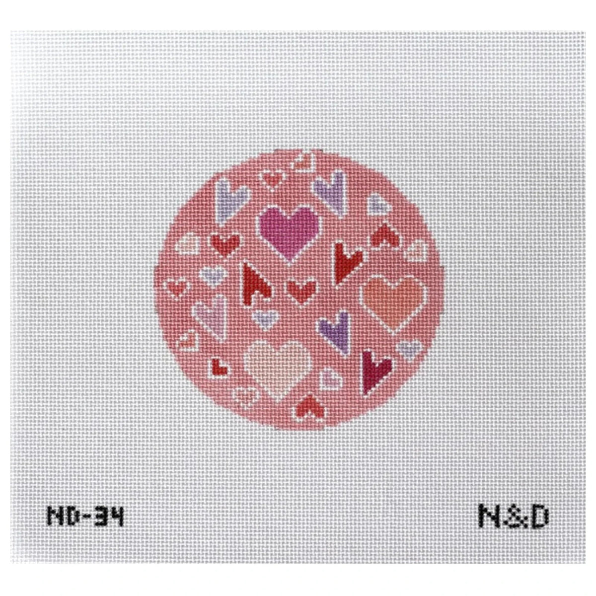 Nash and Daughters Needlepoint Crazy Hearts Round Needlepoint Canvas