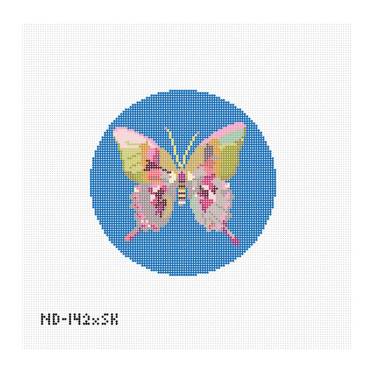 Nash and Daughters Needlepoint Sara Kay Butterfly Round Needlepoint Canvas - Blue