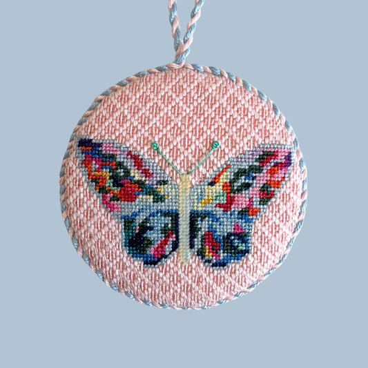 Nash And Daughters Needlepoint Sara Kay Butterfly Round Needlepoint Canvas - Pink