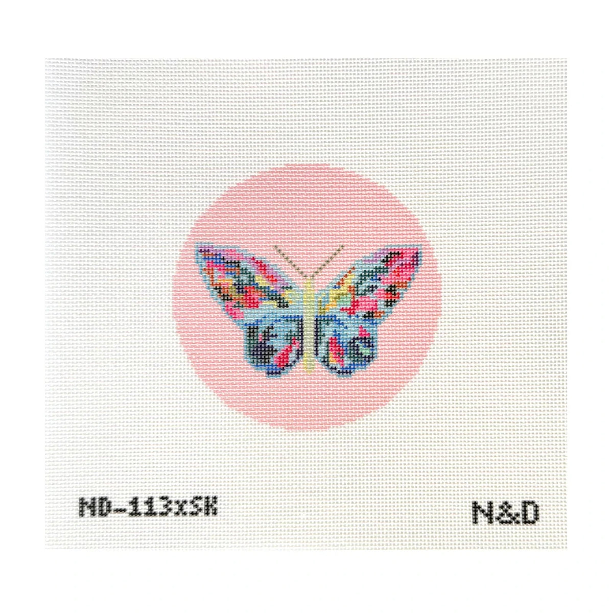 Nash And Daughters Needlepoint Sara Kay Butterfly Round Needlepoint Canvas - Pink