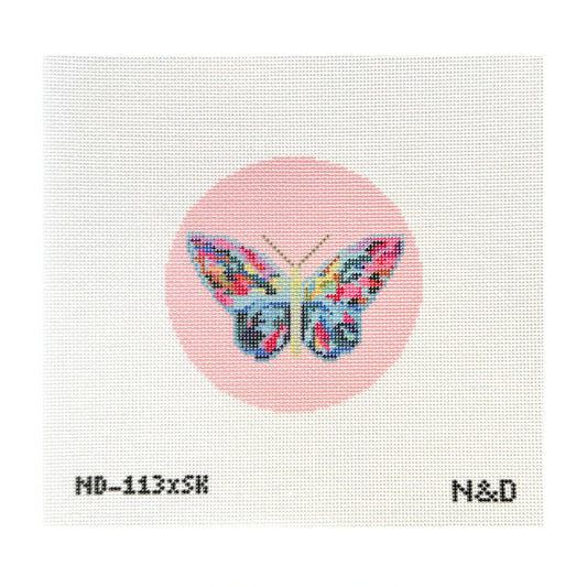 Nash And Daughters Needlepoint Sara Kay Butterfly Round Needlepoint Canvas - Pink
