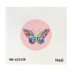 Nash And Daughters Needlepoint Sara Kay Butterfly Round Needlepoint Canvas - Pink
