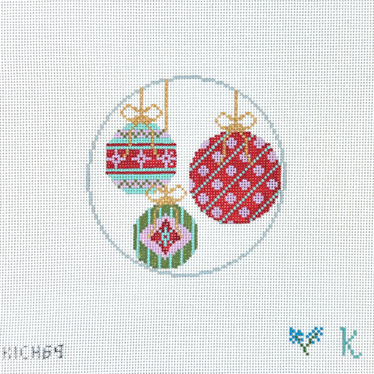The Collection Designs Kay Irby 3 Christmas Bauble Ornament Needlepoint Canvas