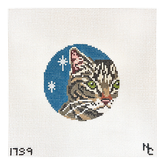Needle Crossings Brown Tabby Glimpse Ornament Needlepoint Canvas - 13m