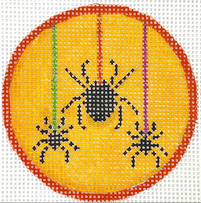 Kate Dickerson Needlepoint Collections Halloween Mini - Spiders Hanging on Sparkly Threads - on Mango Needlepoint Canvas