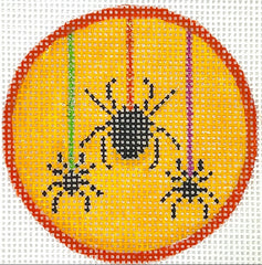 Kate Dickerson Needlepoint Collections Halloween Mini - Spiders Hanging on Sparkly Threads - on Mango Needlepoint Canvas