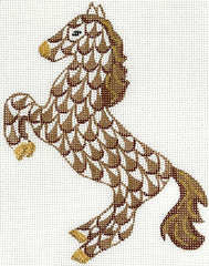 Kate Dickerson Needlepoint Collections Fishnet Mini - Leaping Horse - Browns & Golds Needlepoint Canvas