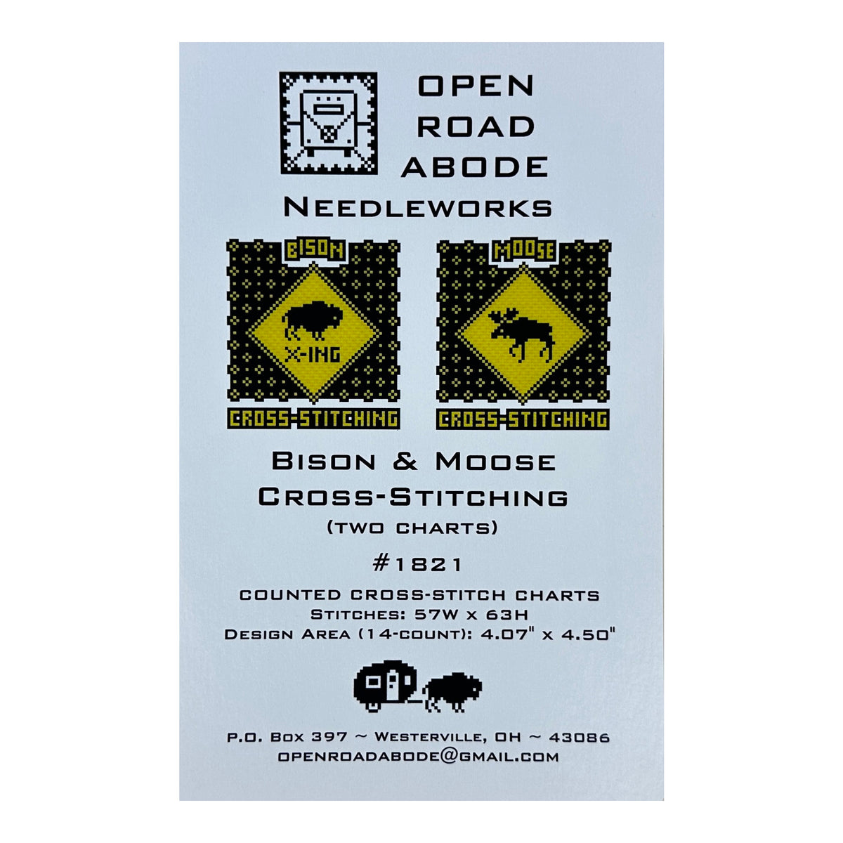 Open Road Abode Needleworks Bison and Moose Cross Stitching Cross Stitch Pattern