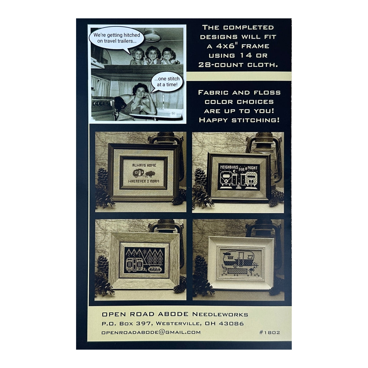 Open Road Abode Needleworks Greetings from Traveling Cabin Cross Stitch Pattern