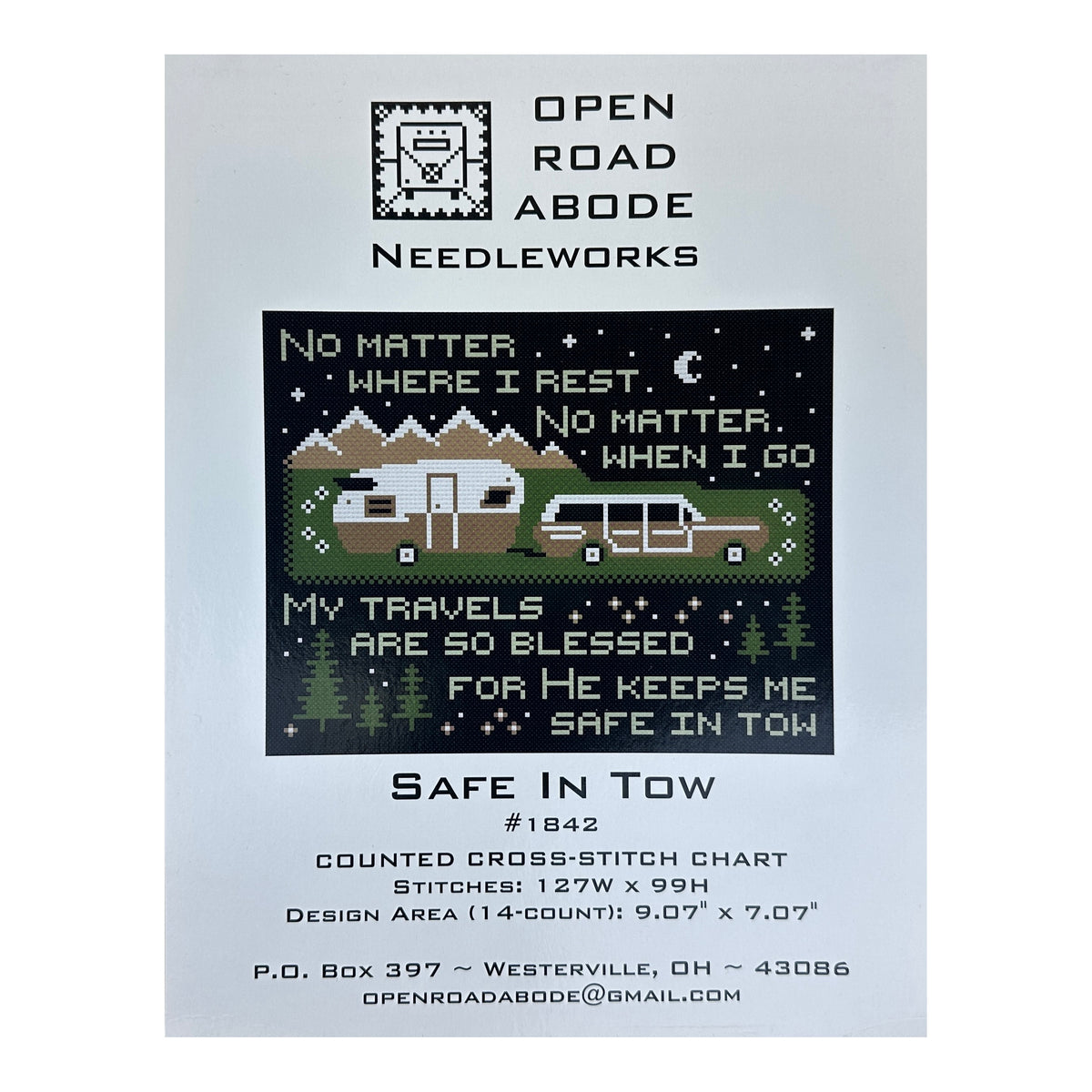 Open Road Abode Needleworks Safe In Tow Cross Stitch Pattern