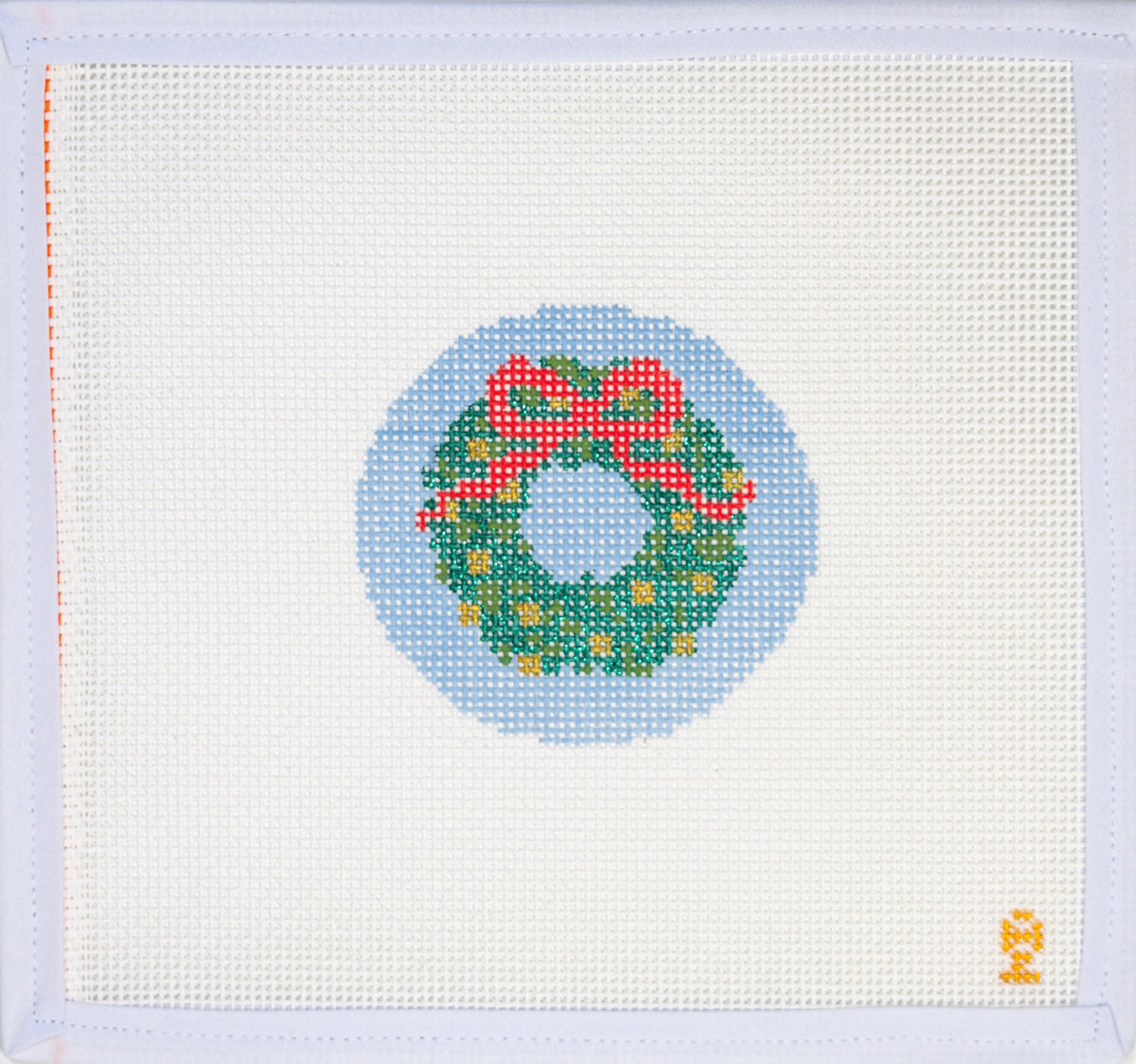 Oz Needle and Thread Christmas Wreath with Red Bow Needlepoint Canvas