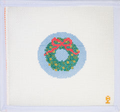 Oz Needle and Thread Christmas Wreath with Red Bow Needlepoint Canvas