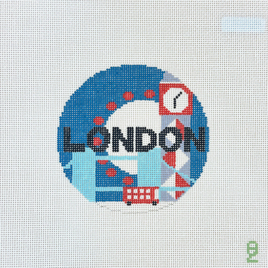 Oz Needle and Thread London Retro Travel Round Needlepoint Canvas