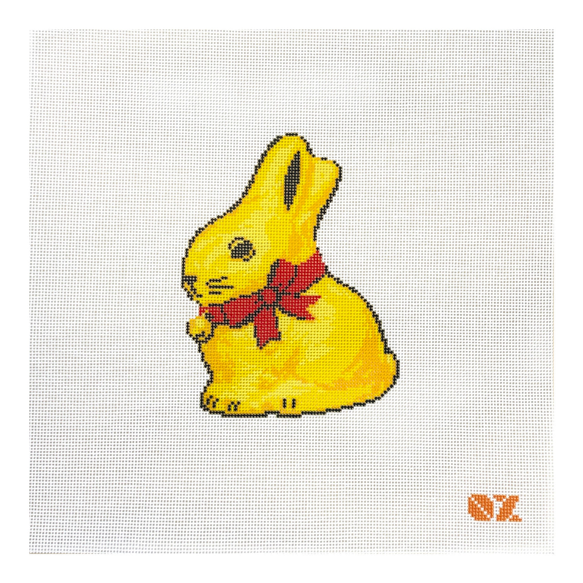 Oz Needle and Thread Matilda Gold Bunny with Red Bow Needlepoint Canvas