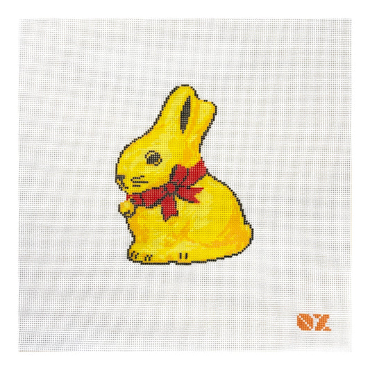 Oz Needle and Thread Matilda Gold Bunny with Red Bow Needlepoint Canvas