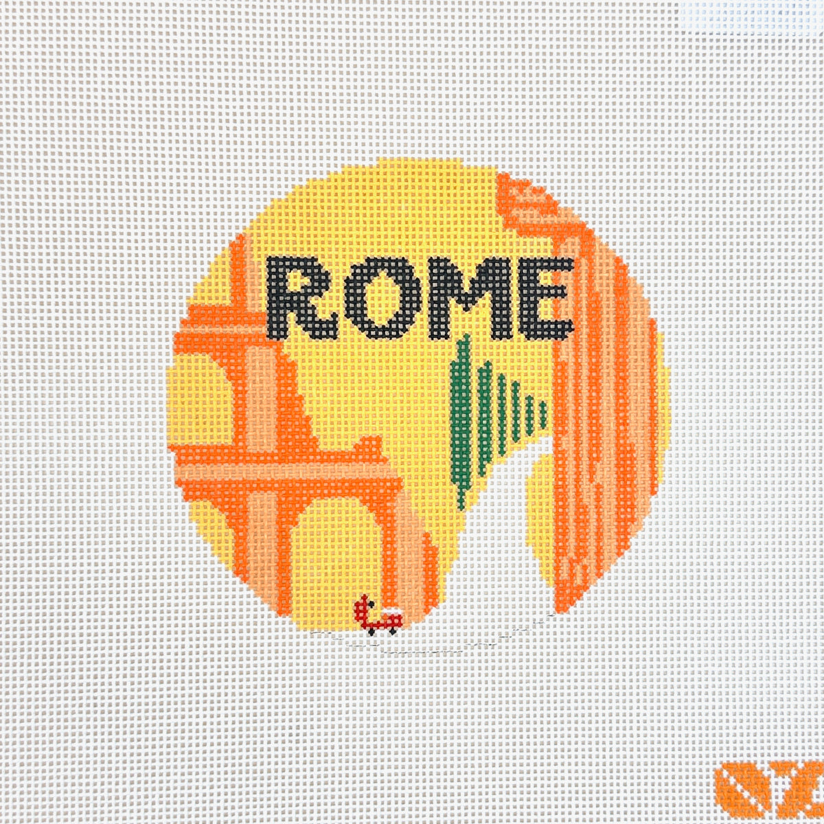 Oz Needle and Thread Rome Retro Travel Round Needlepoint Canvas